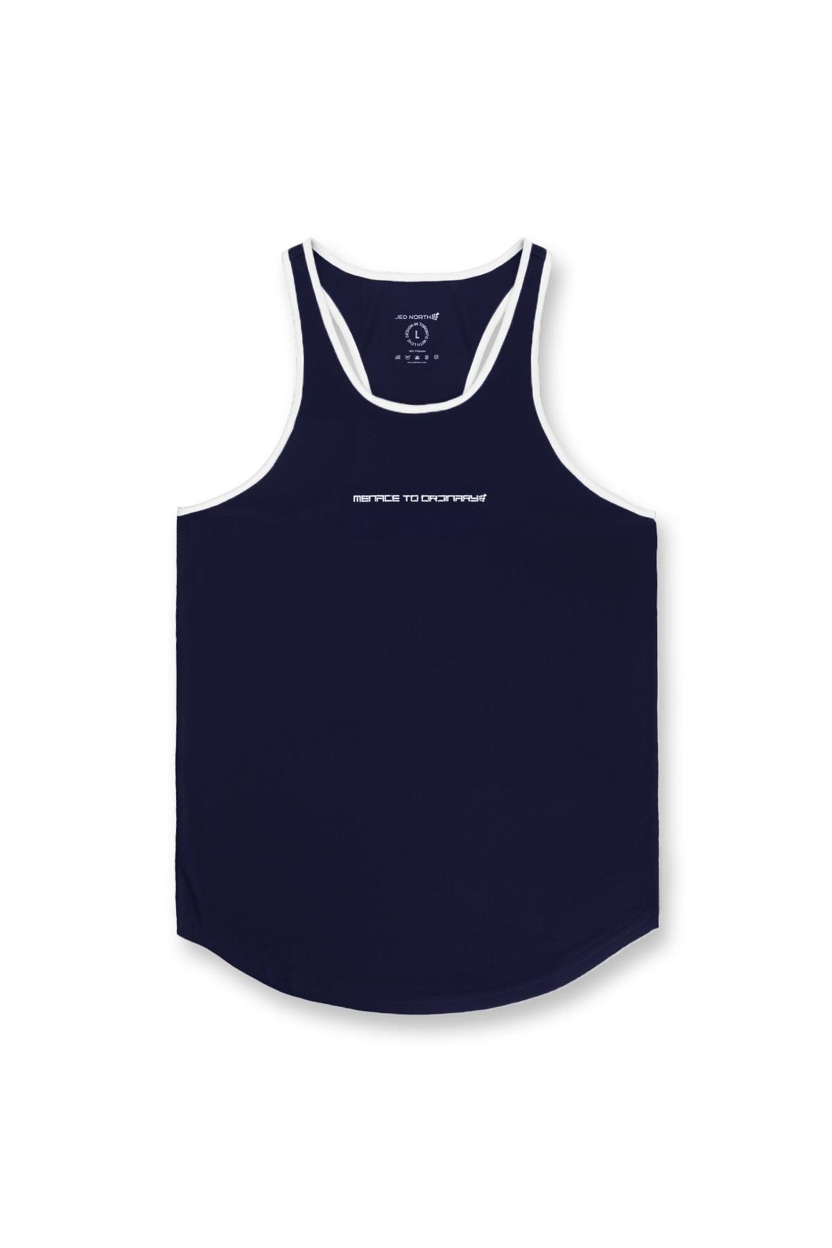 Jed North Men's Fast-Dry Bodybuilding Workout Stringer - Navy w/ White Menace