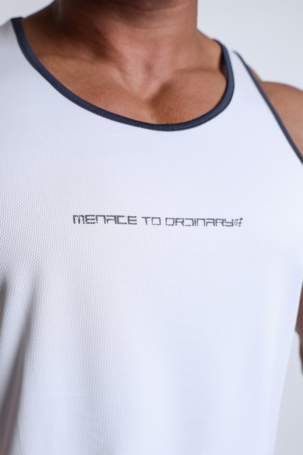 Jed North Men's Fast-Dry Bodybuilding Workout Stringer - White w/ Navy Menace