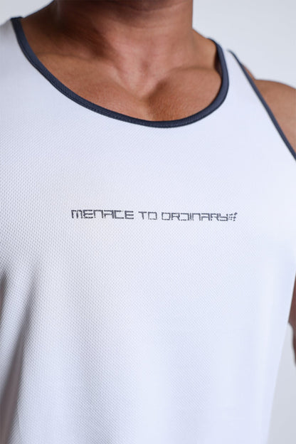 Jed North Men's Fast-Dry Bodybuilding Workout Stringer - White w/ Navy Menace