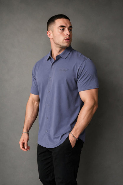 Jed North Men's Muscle-Fit Stretch Short Sleeve Shirt - Muted Blue