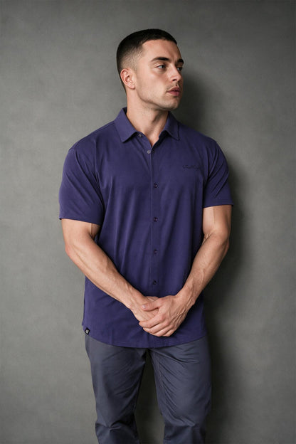 Jed North Men's Muscle-Fit Stretch Short Sleeve Shirt  - Navy Blue
