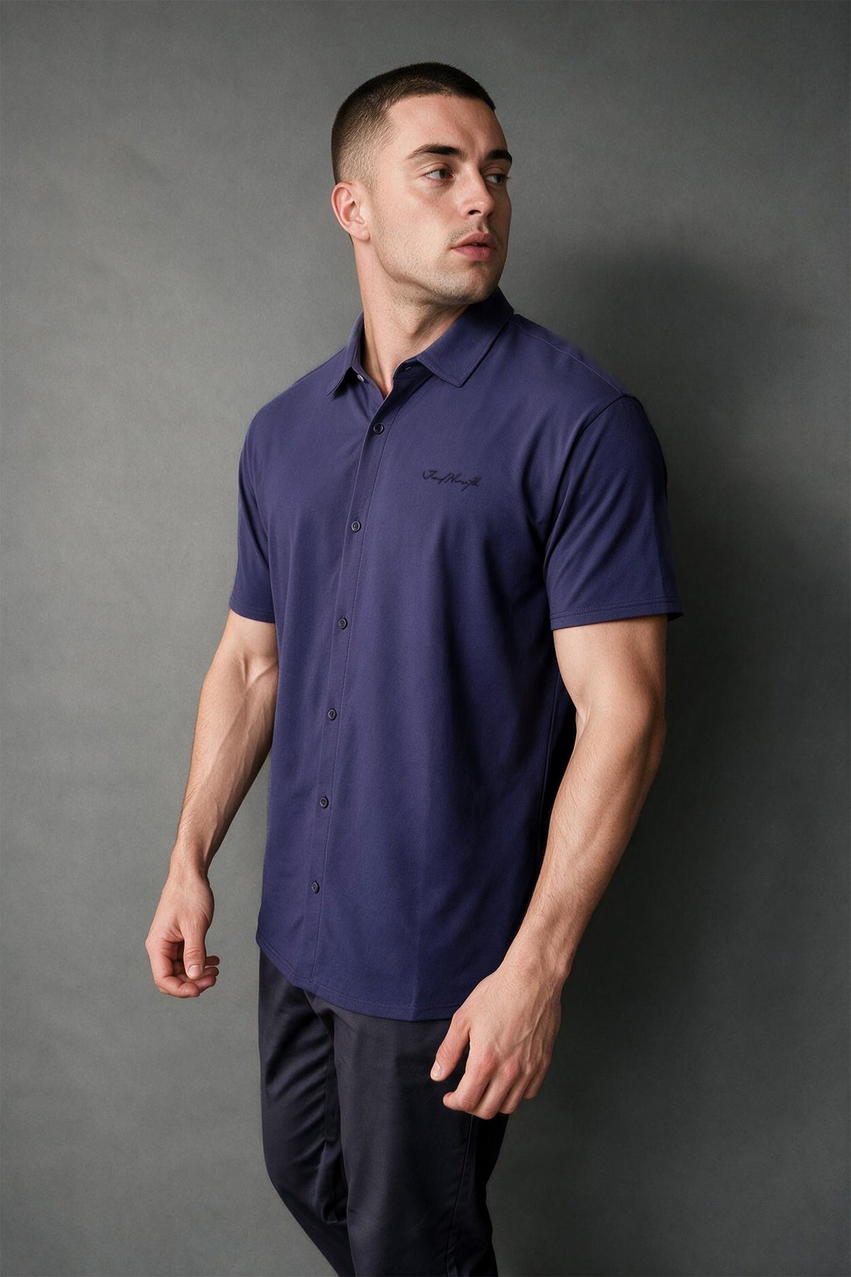 Jed North Men's Muscle-Fit Stretch Short Sleeve Shirt  - Navy Blue