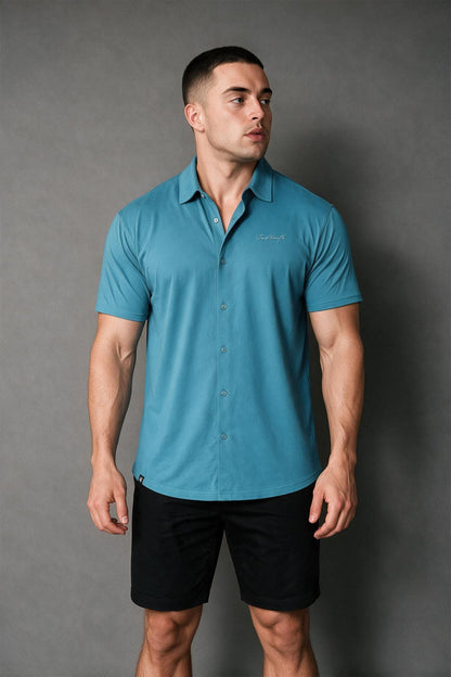 Jed North Men's Muscle-Fit Stretch Short Sleeve Shirt - Light Teal