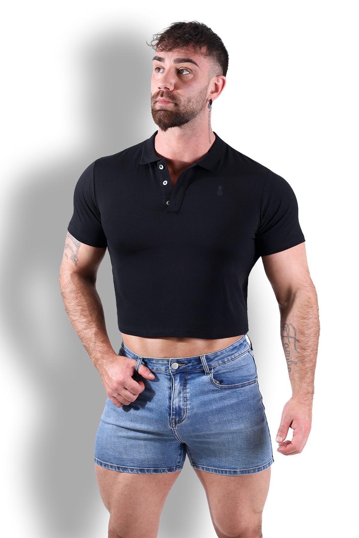 JJ Malibu Men's Fitted Polo Crop Top - Black