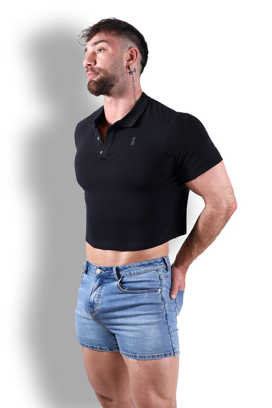 JJ Malibu Men's Fitted Polo Crop Top - Black