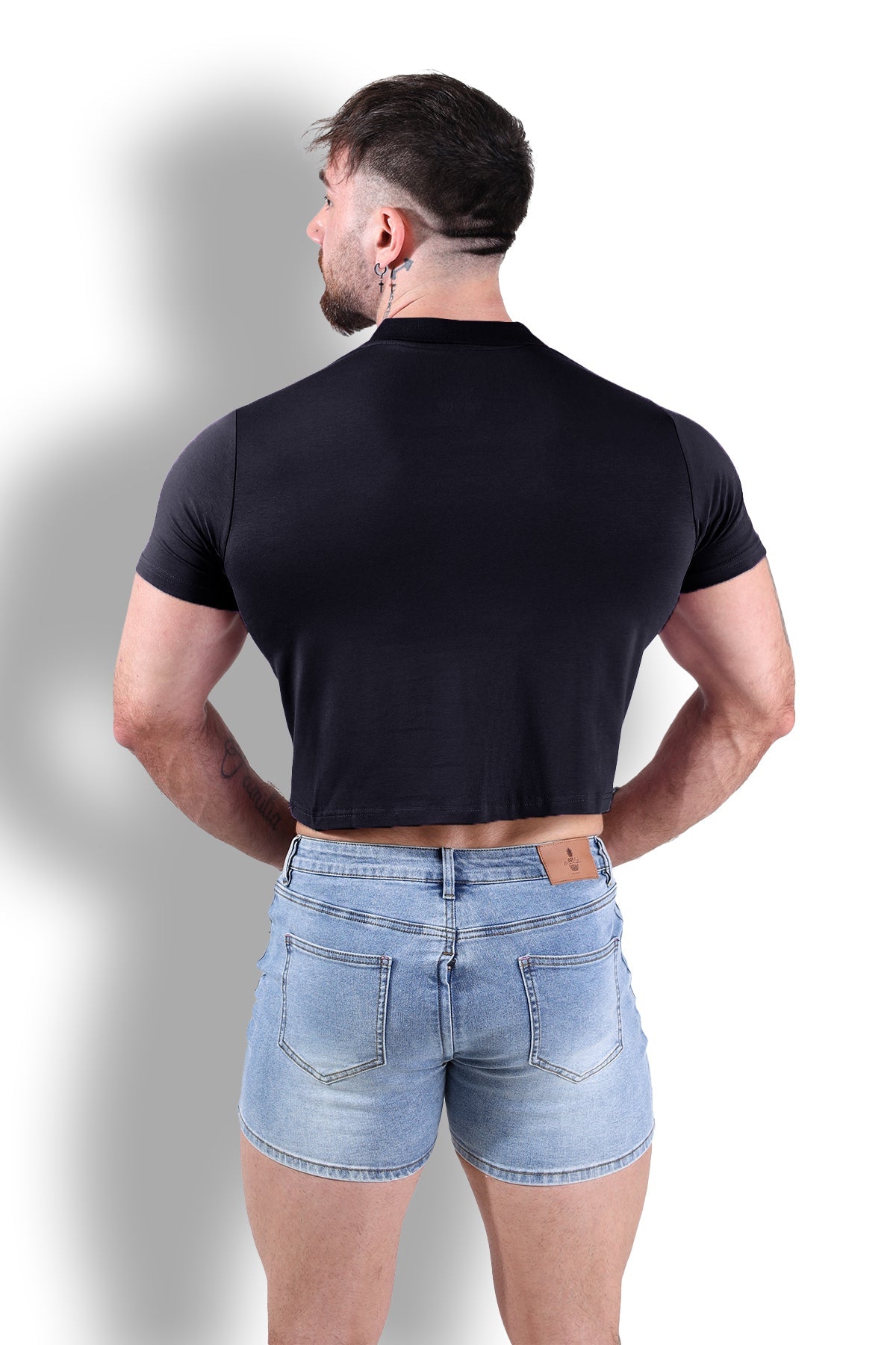 JJ Malibu Men's Fitted Polo Crop Top - Black