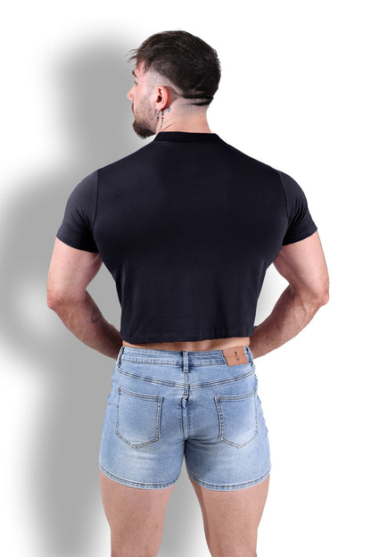JJ Malibu Men's Fitted Polo Crop Top - Black