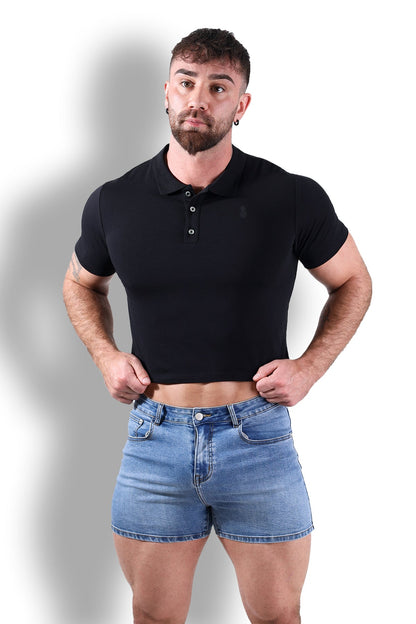 JJ Malibu Men's Fitted Polo Crop Top - Black