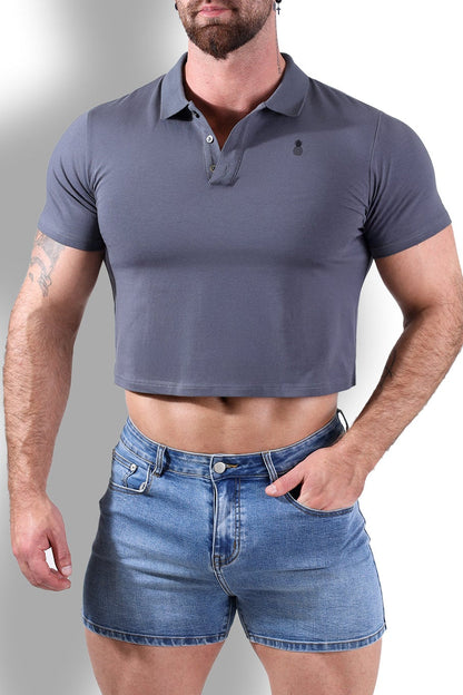 JJ Malibu Men's Fitted Polo Crop Top - Dark Grey