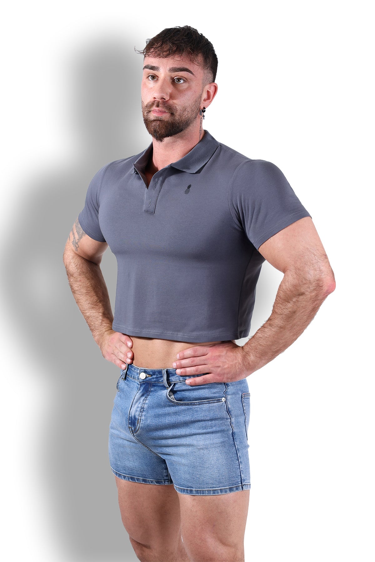 JJ Malibu Men's Fitted Polo Crop Top - Dark Grey