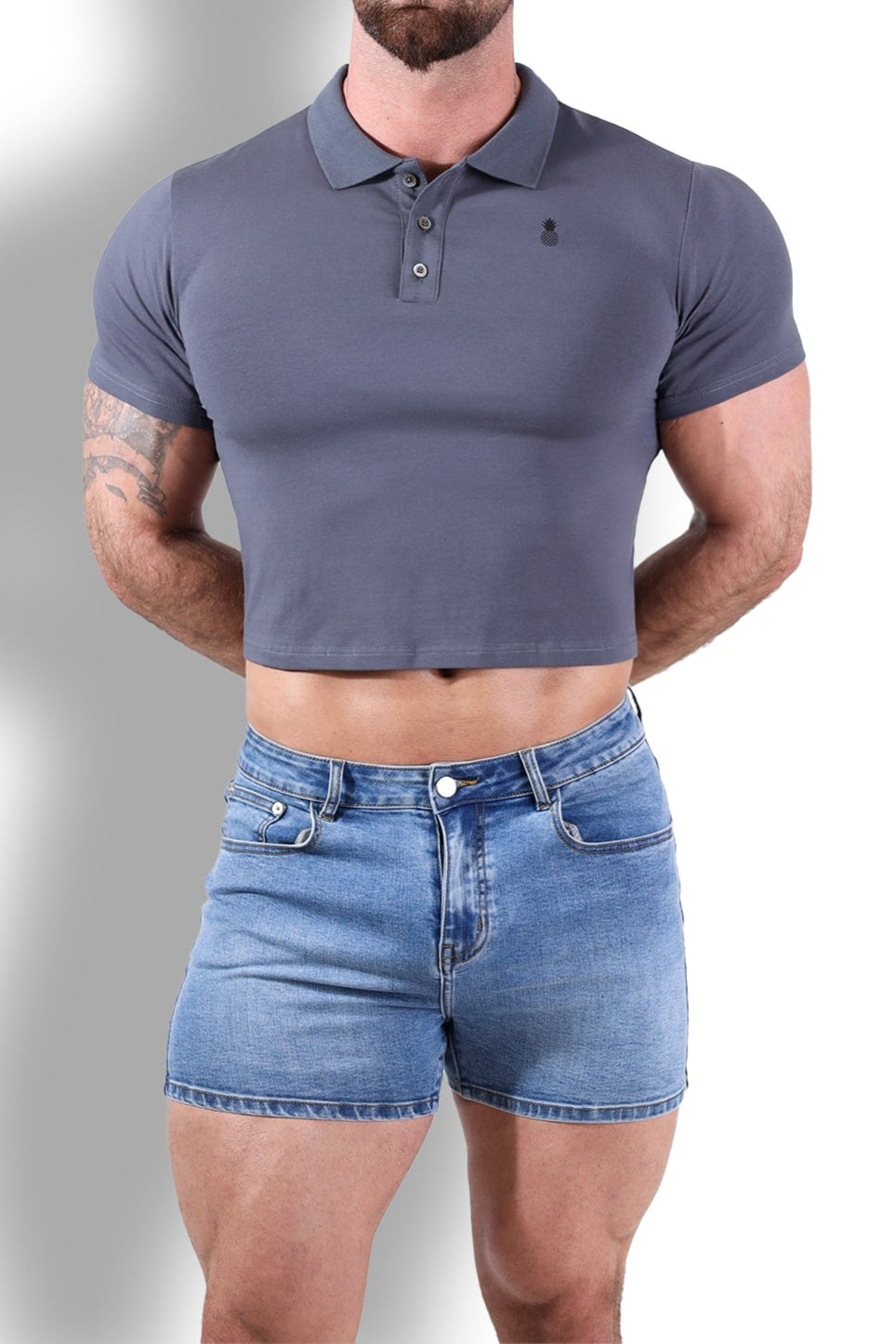JJ Malibu Men's Fitted Polo Crop Top - Dark Grey