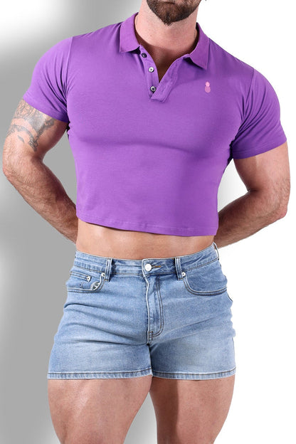 JJ Malibu Men's Fitted Polo Crop Top - Purple