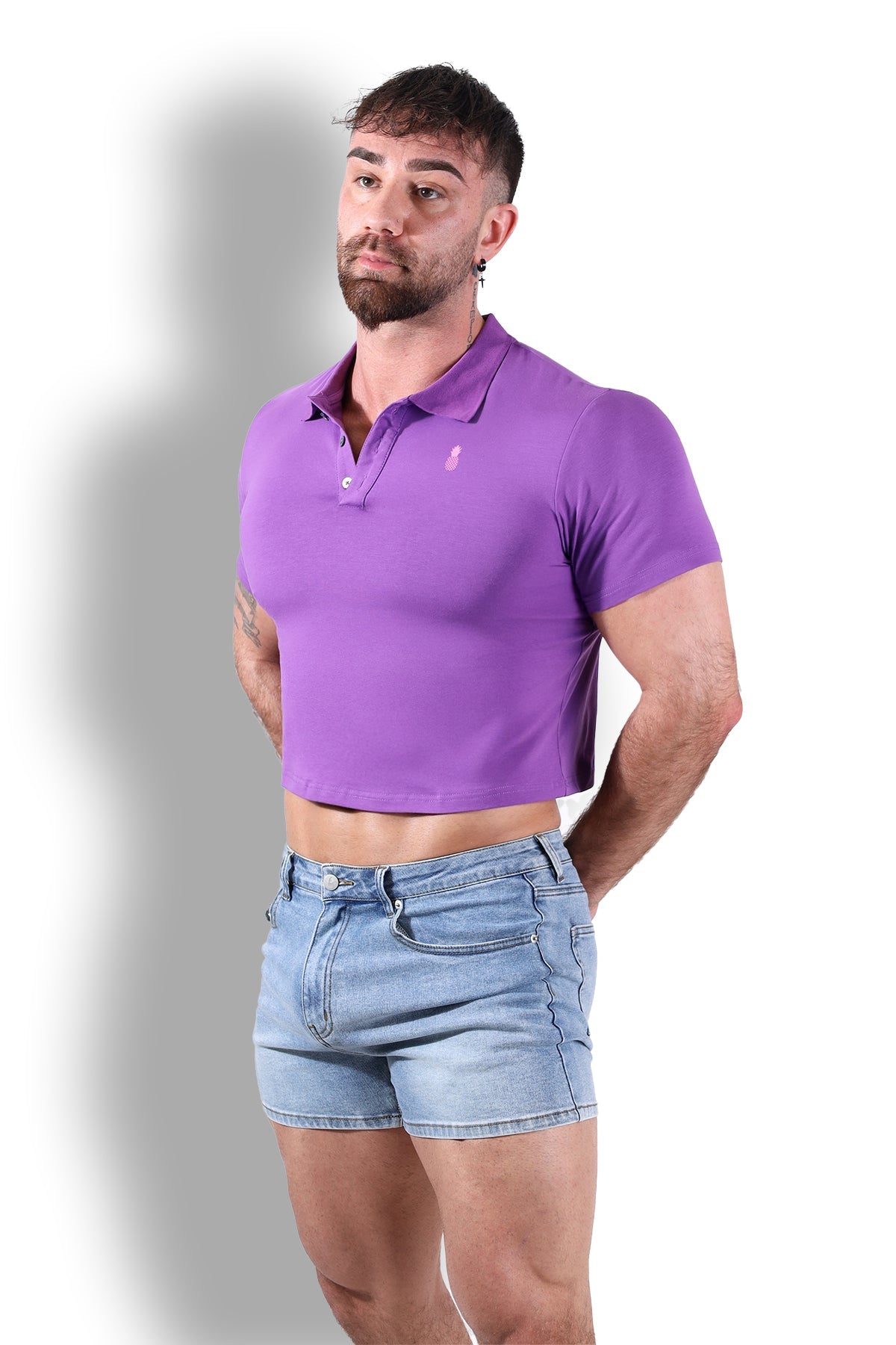 JJ Malibu Men's Fitted Polo Crop Top - Purple