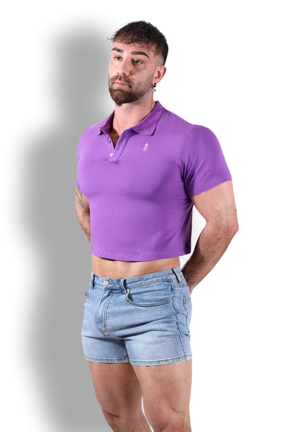 JJ Malibu Men's Fitted Polo Crop Top - Purple