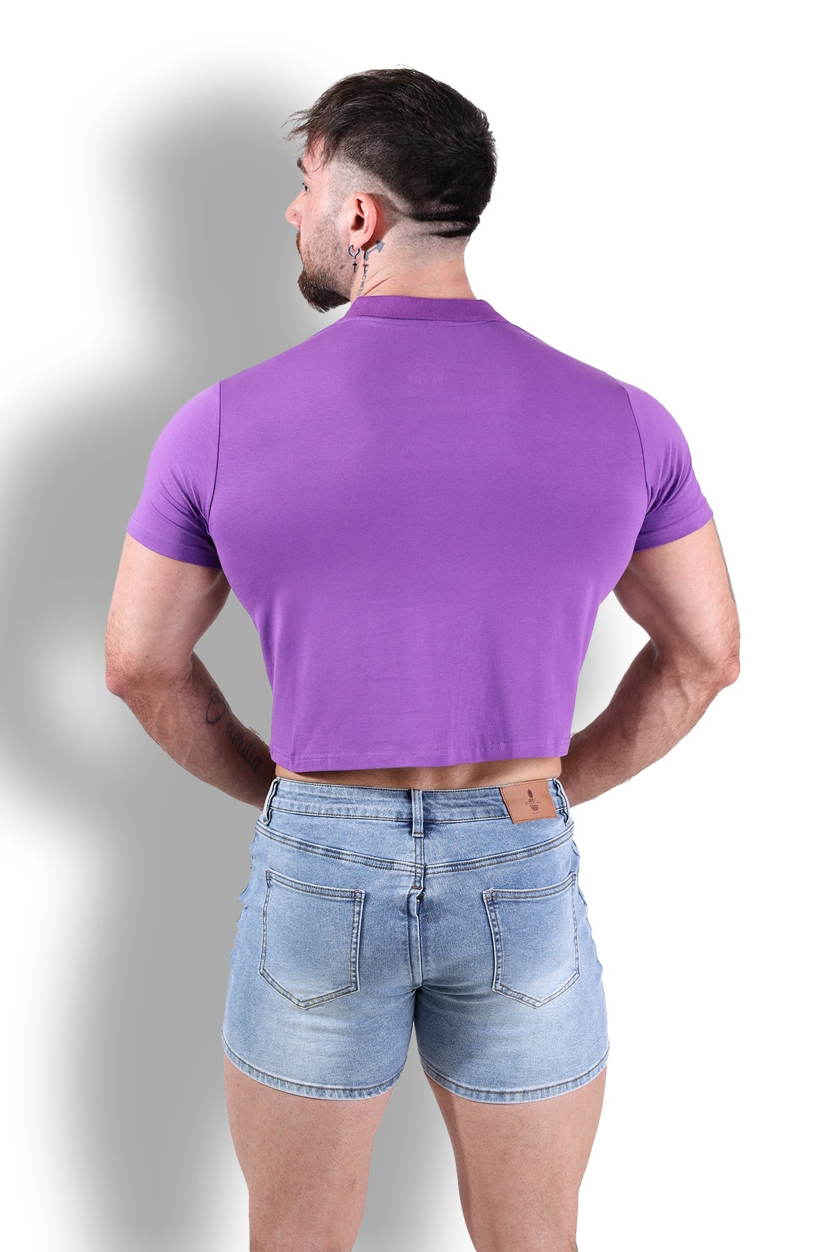 JJ Malibu Men's Fitted Polo Crop Top - Purple