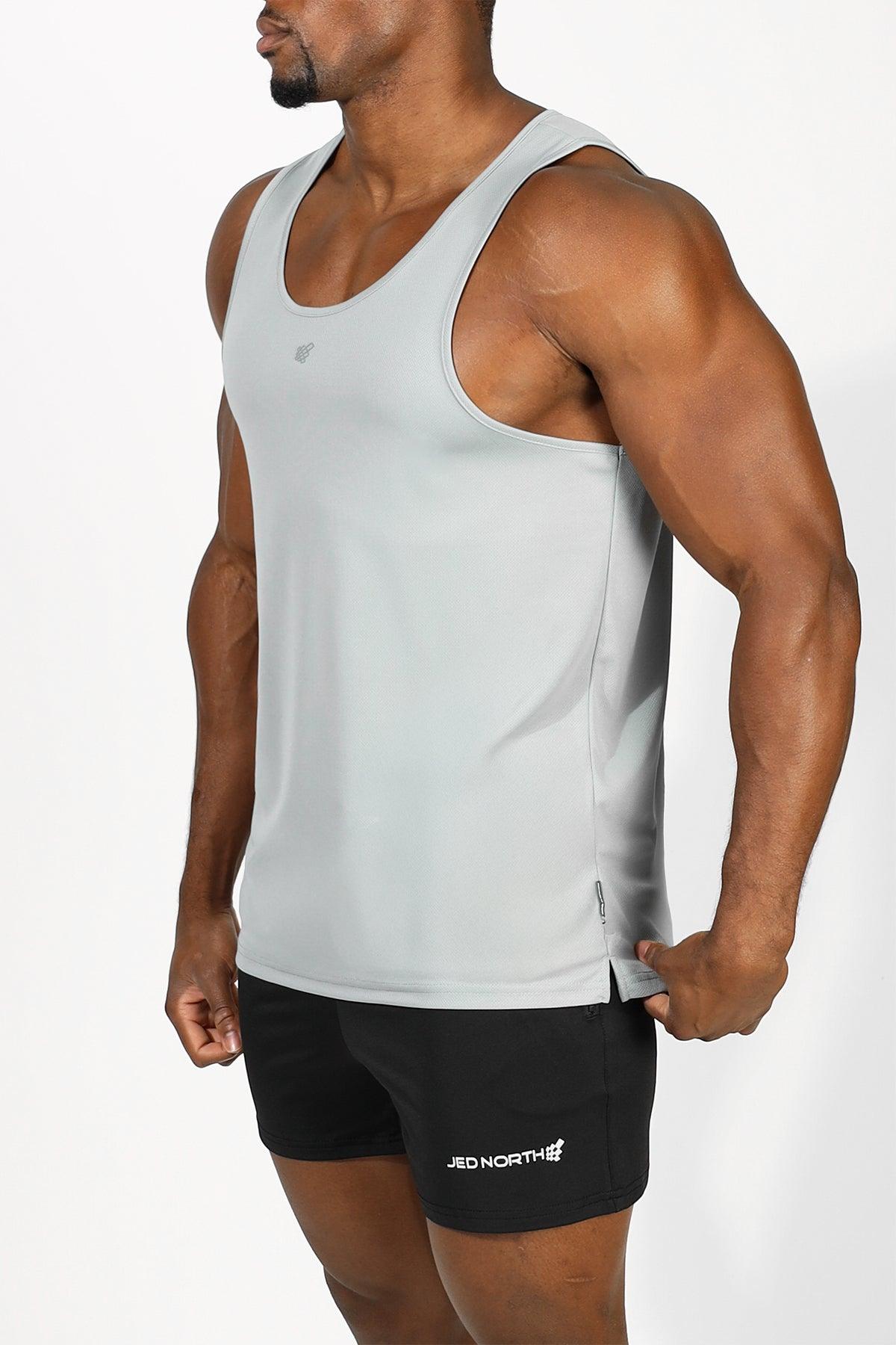 Jed North Men's Alpha Microfiber Fast-Dry Gym Tank Top - Polar Silver