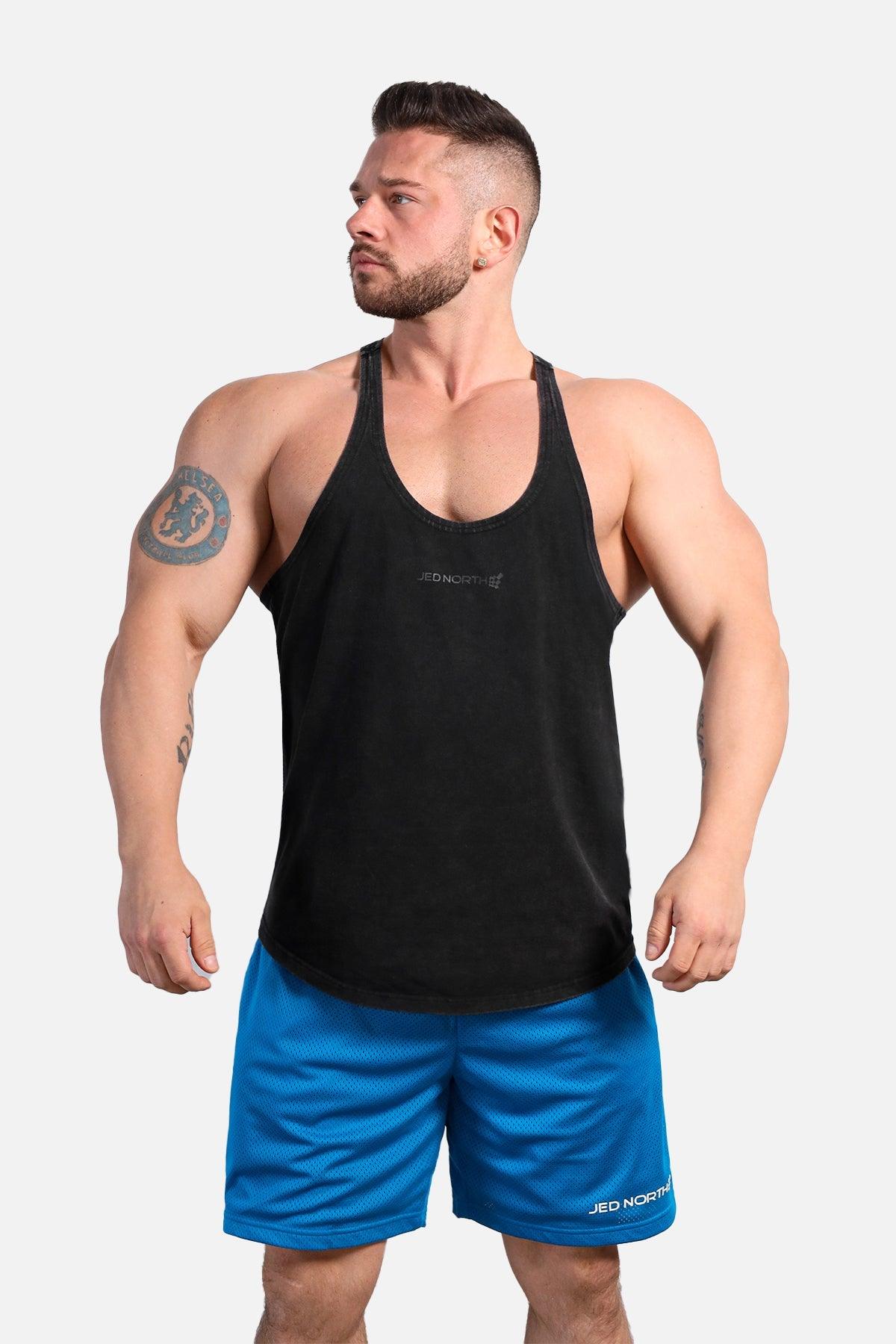 Jed North Men's Retro Washed Bodybuilding Stringer - Charcoal