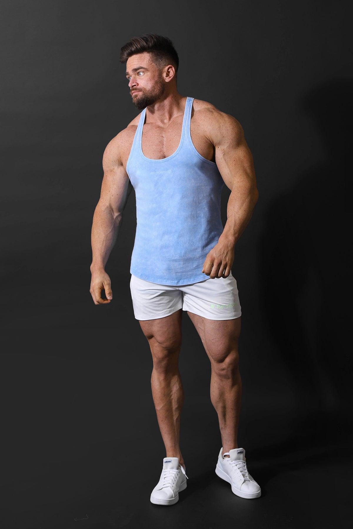 Jed North Men's Retro Washed Bodybuilding Stringer - Sky Blue