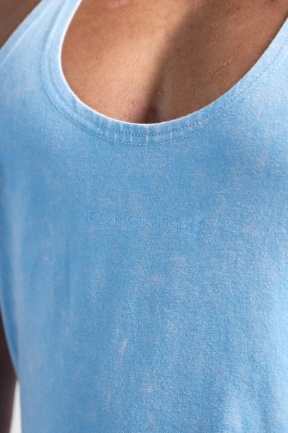 Jed North Men's Retro Washed Bodybuilding Stringer - Sky Blue