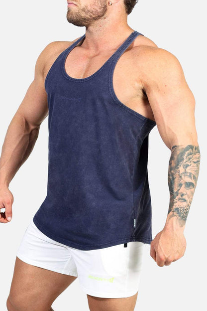 Jed North Men's Retro Washed Bodybuilding Stringer - Navy