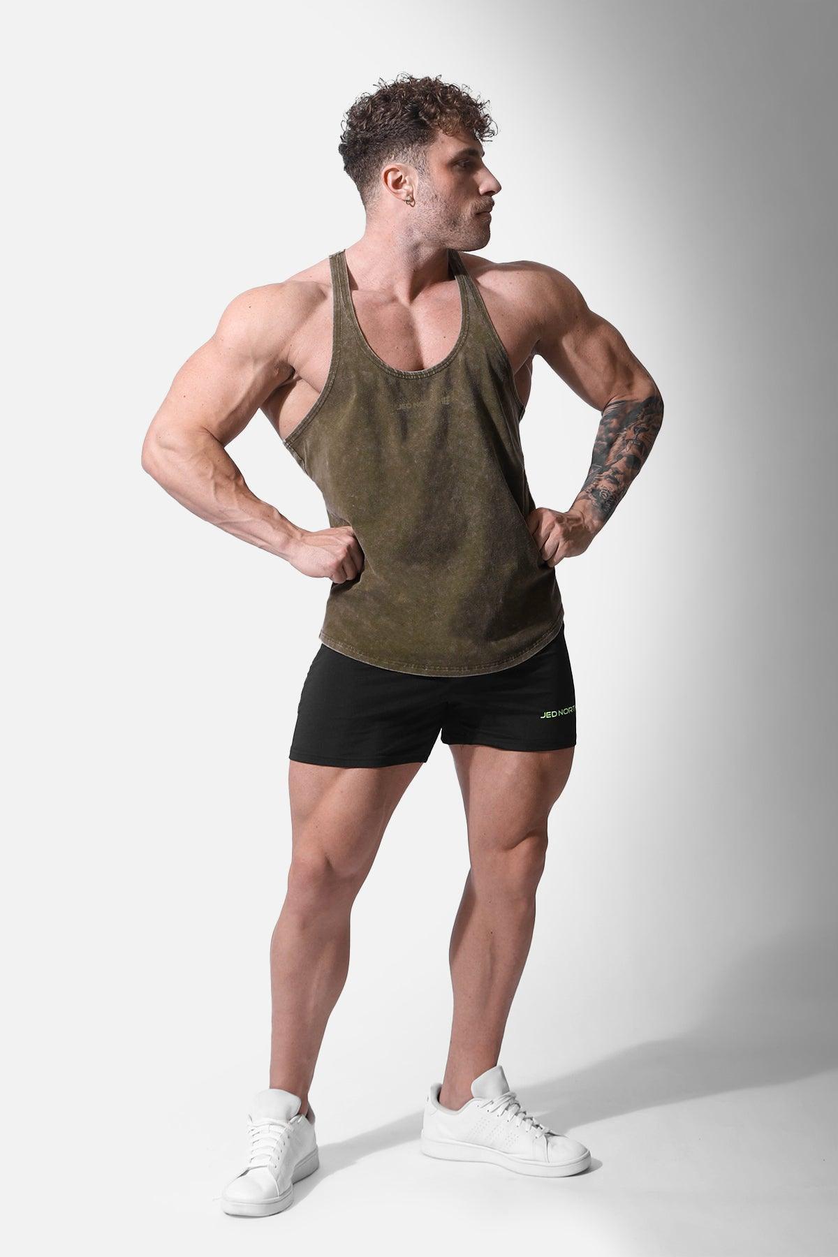 Jed North Men's Retro Washed Bodybuilding Stringer - Hunter Green