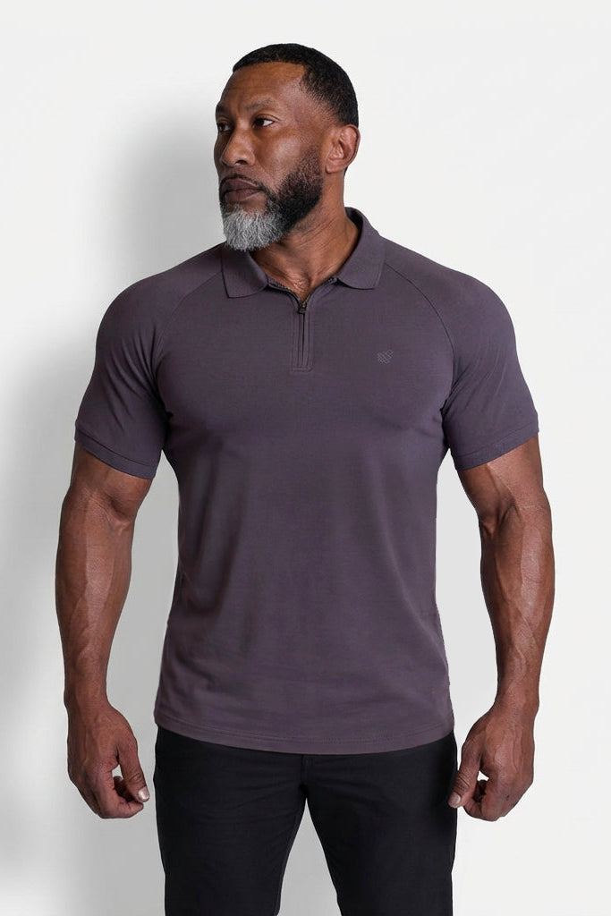 Jed North Men's Premium Muscle-Fit Polo Tee w/ Zipper - Dark Gray