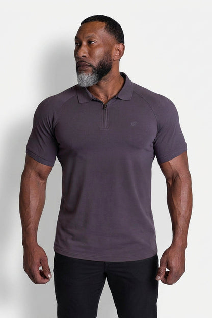 Jed North Men's Premium Muscle-Fit Polo Tee w/ Zipper - Dark Gray