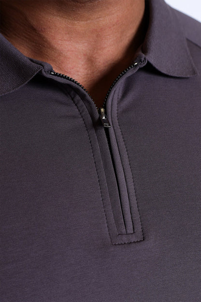 Jed North Men's Premium Muscle-Fit Polo Tee w/ Zipper - Dark Gray