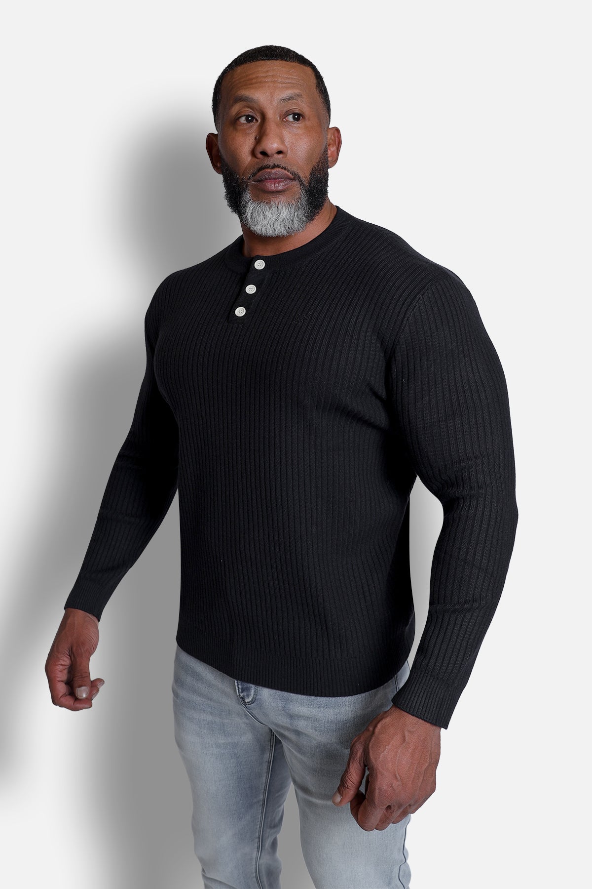 Jed North Men's Classic Henley Sweater  - Black