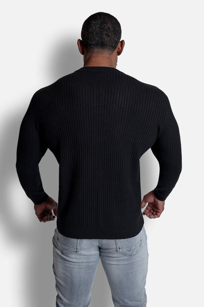 Jed North Men's Classic Henley Sweater  - Black