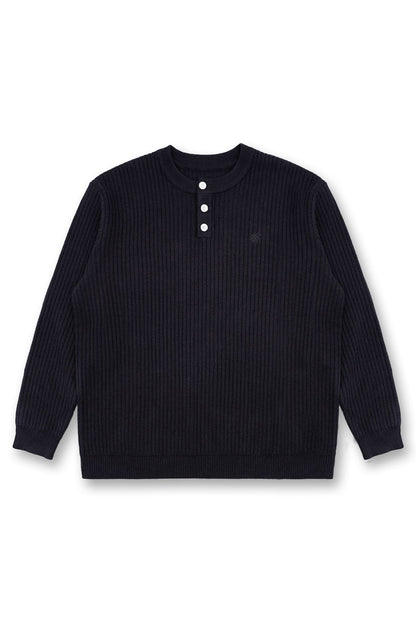 Jed North Men's Classic Henley Sweater  - Black