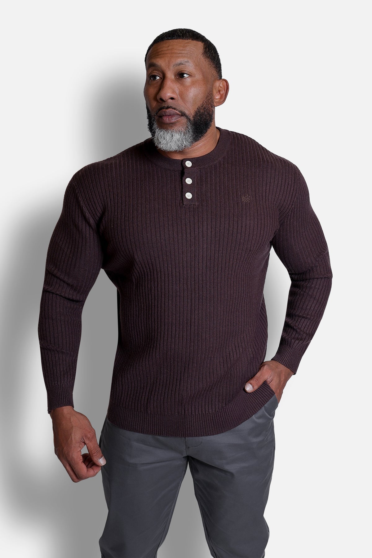 Jed North Men's Classic Henley Sweater  - Brown
