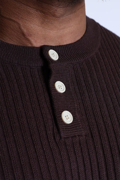 Jed North Men's Classic Henley Sweater  - Brown