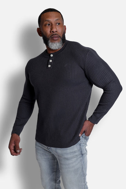 Jed North Men's Classic Henley Sweater  - Dark Gray