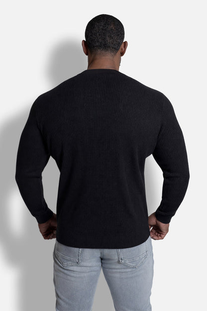 Jed North Men's Waffle Knit Henley Long Sleeve T-Shirt - Black