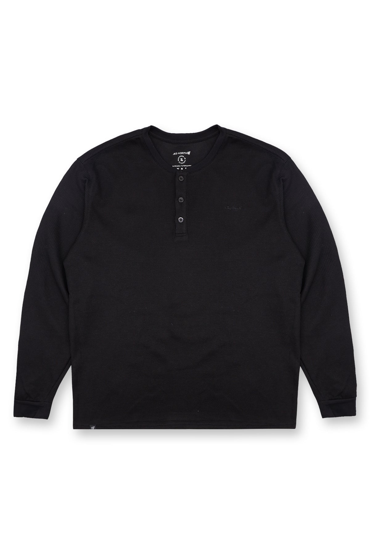 Jed North Men's Waffle Knit Henley Long Sleeve T-Shirt - Black