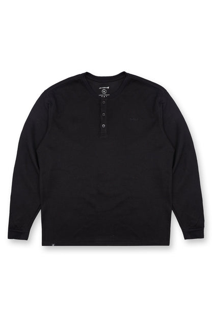 Jed North Men's Waffle Knit Henley Long Sleeve T-Shirt - Black