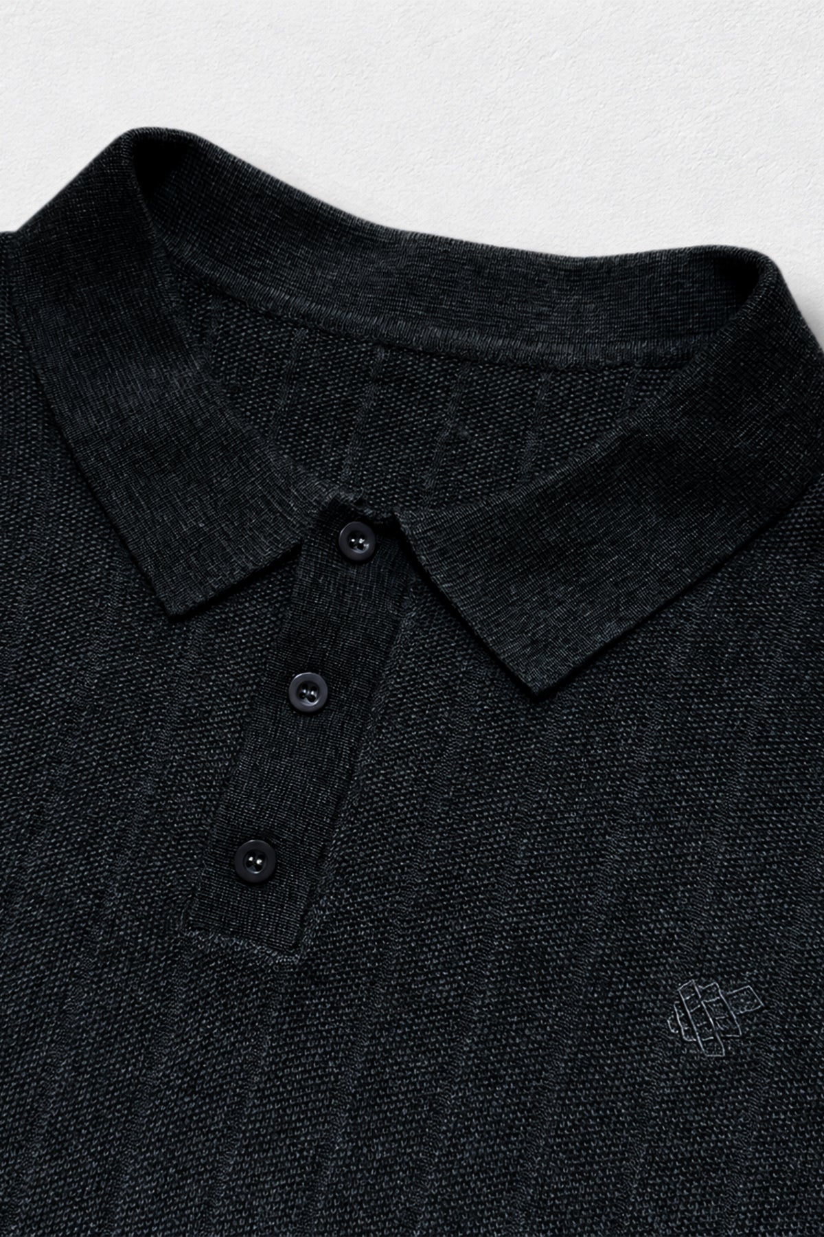 Jed North Men's Rib Knit Collared Polo  - Onyx Black
