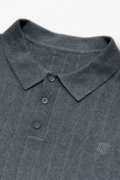Jed North Men's Rib Knit Collared Polo  - Storm Gray