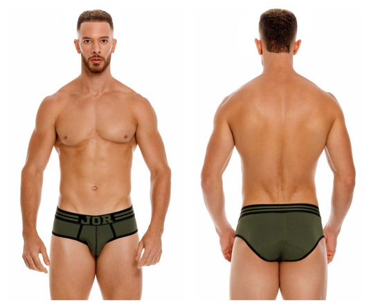 Olive green jor 1944 college briefs with black trim and j08 logo waistband for comfortable everyday wear