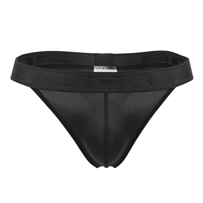Black mesh thong jor 2050 element thongs with a textured elastic waistband showing the back side view
