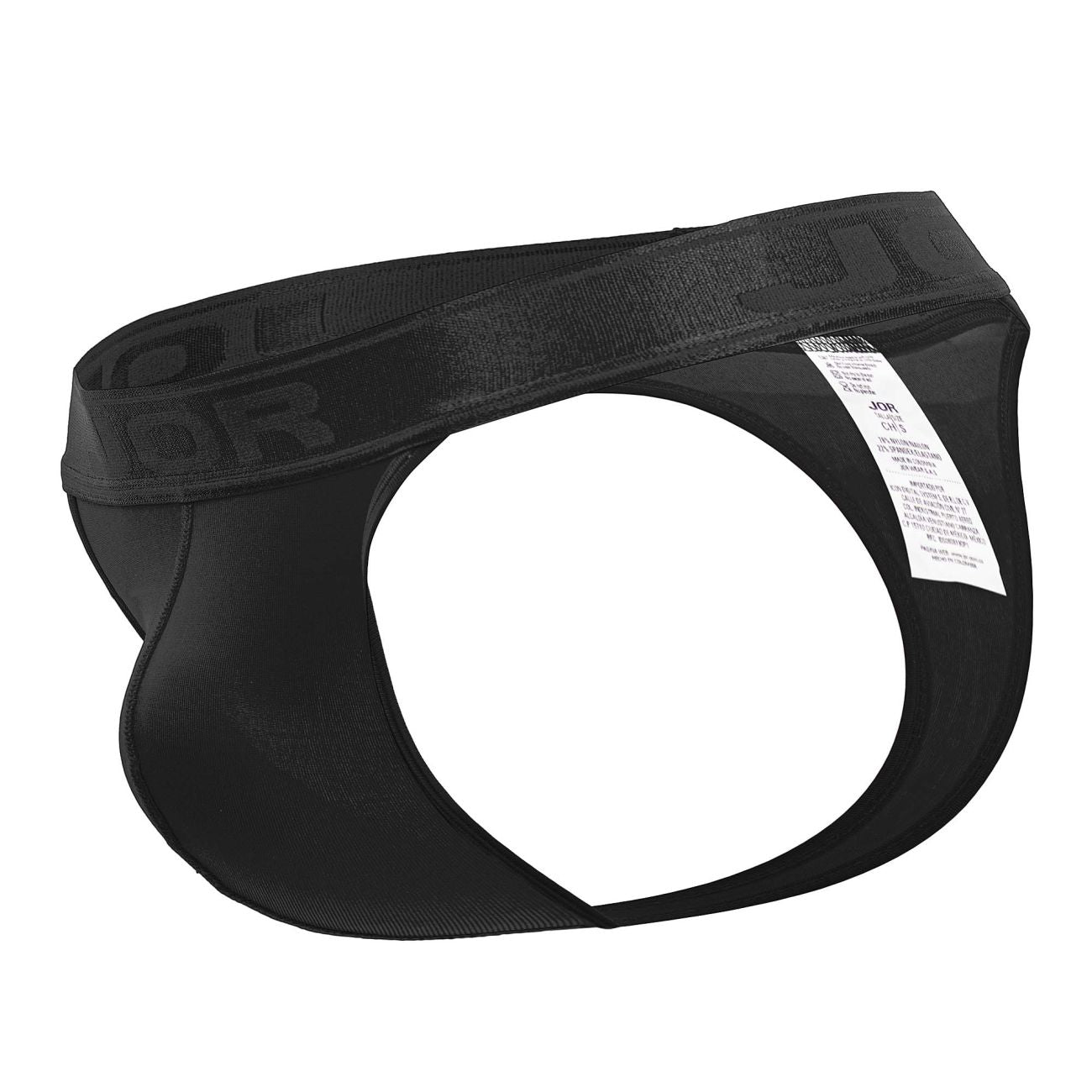 Black jor 2050 element thongs with smooth stretchy fabric and elastic waistband featuring the brand logo