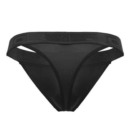 Black jor 2050 element thong briefs with wide textured elastic waistband and embossed branding