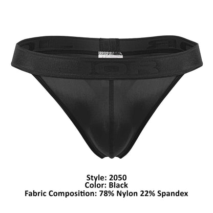 Black JOR 2050 Element thong made of 78 nylon 22 spandex with a textured waistband shown from the back side