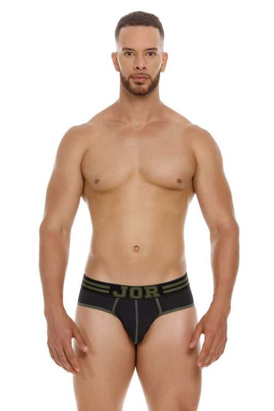 Black jor 2057 college briefs with olive green trim and textured mesh design for comfortable everyday wear