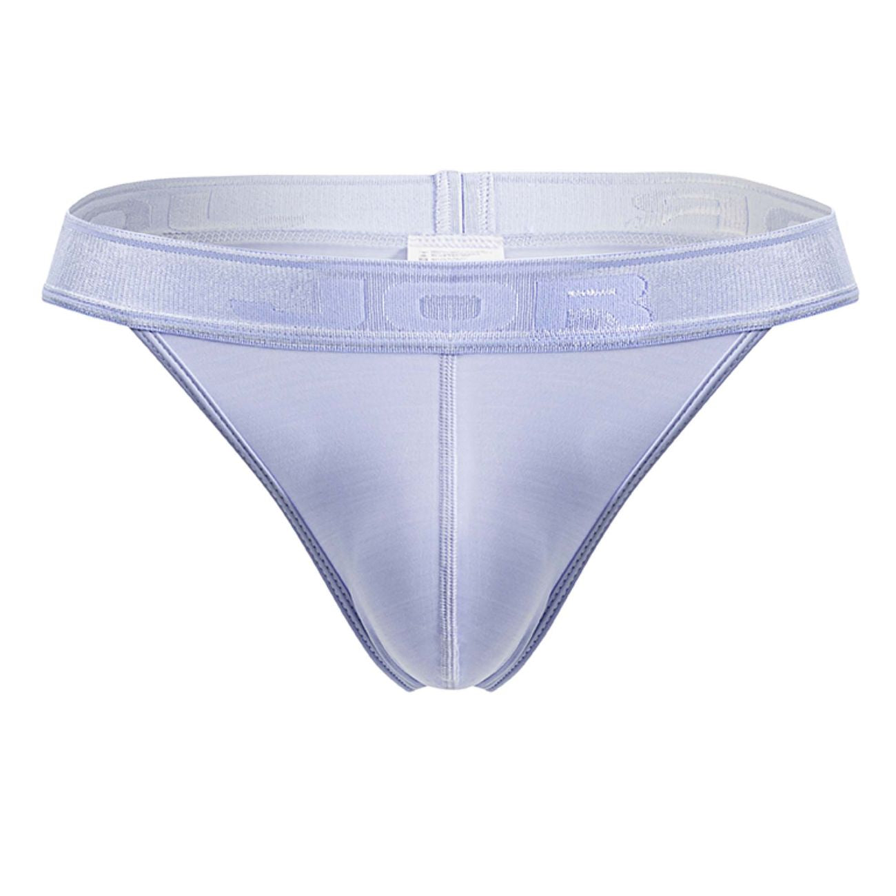 Light blue jor 2144 element thong in sheer mesh with matching elastic waistband embossed with branding