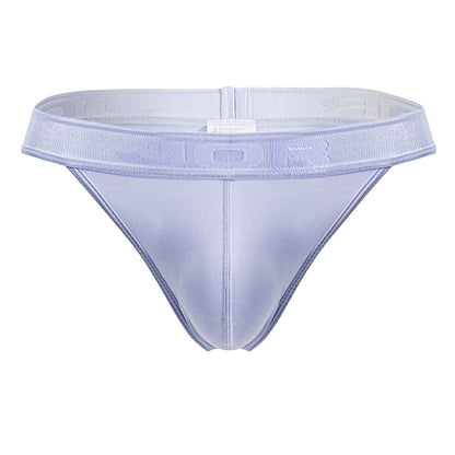 Light blue jor 2144 element thong in sheer mesh with matching elastic waistband embossed with branding