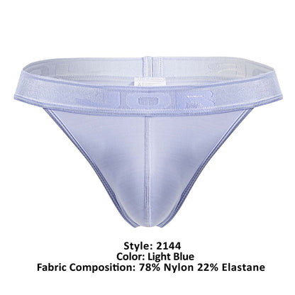 Light blue JOR 2144 element thong made of 78% nylon 22% elastane with sheer fabric and textured waistband