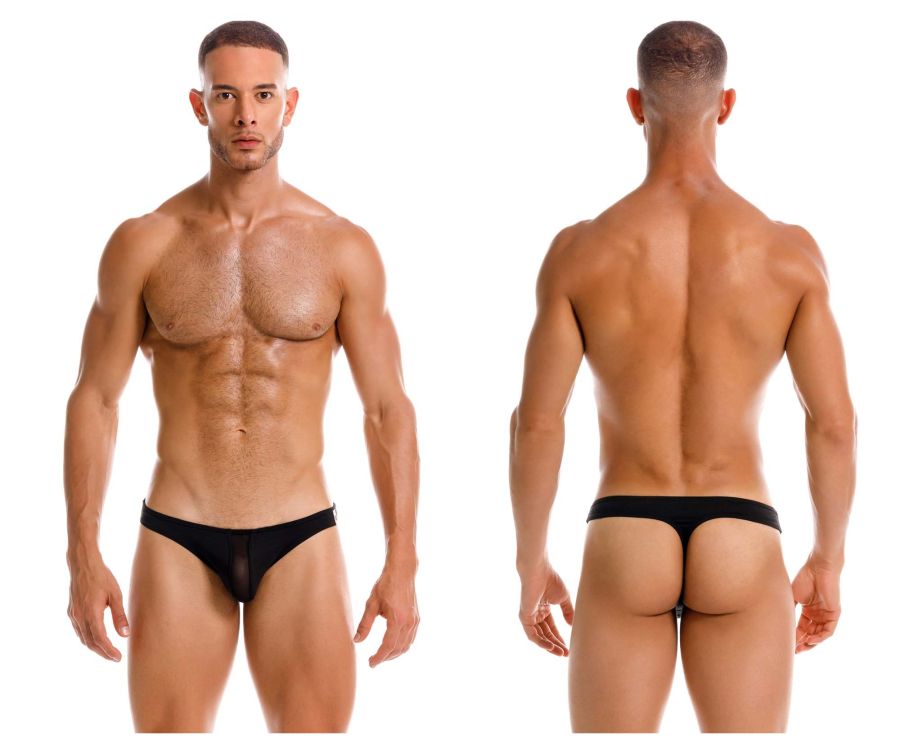 Black sheer mesh briefs with solid black waistband shown from the back in jor 2151 apolo thongs color black