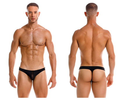 Black sheer mesh briefs with solid black waistband shown from the back in jor 2151 apolo thongs color black